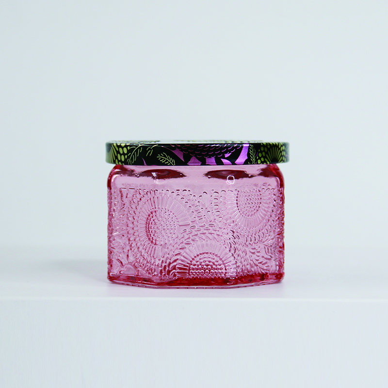 embossed blinking glass candle container
