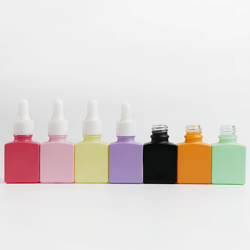 15ml Frosted Rainbow Color Dropper Glass Square Essential Oil Bottle