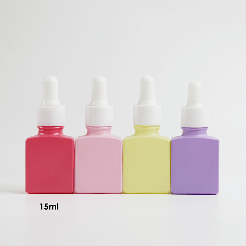 15ml Frosted Rainbow Color Dropper Glass Square Essential Oil Bottle