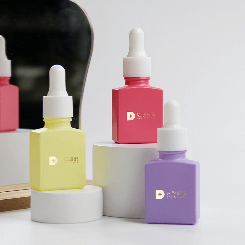 15ml Frosted Rainbow Color Dropper Glass Square Essential Oil Bottle