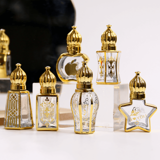 Attar Roll On Glass Jar Botella de aceite Botella de aceite esencial vacía con cubierta dorada