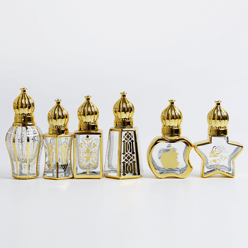 Flacon d'huile essentielle Attar en roll-on, pot en verre vide avec couvercle doré