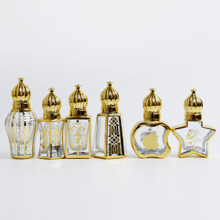 Attar Roll On Bottiglia di olio in barattolo di vetro Bottiglia vuota di olio essenziale con coperchio dorato