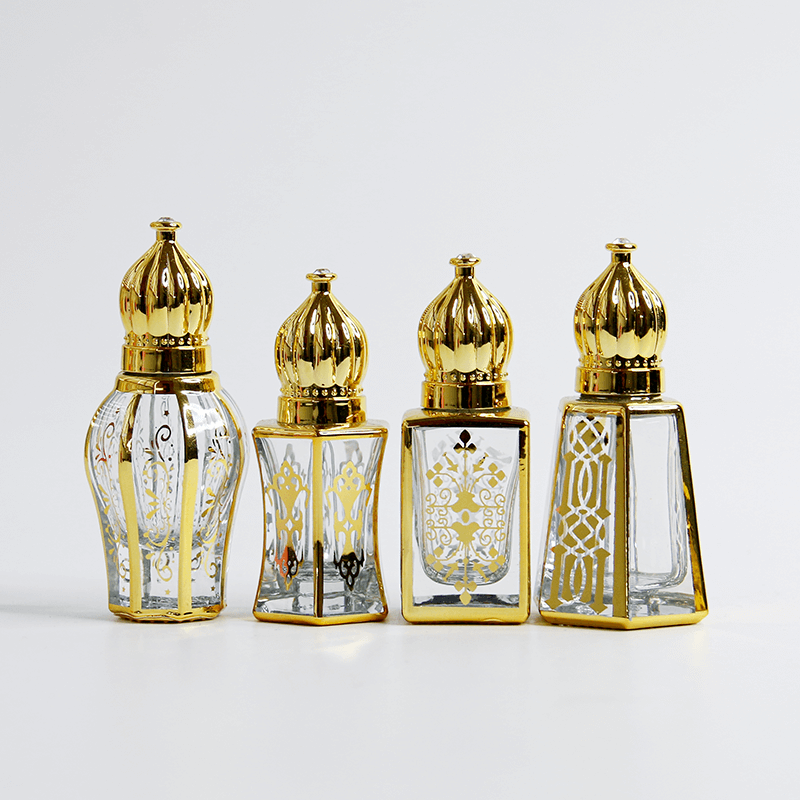 Flacon d'huile essentielle Attar en roll-on, pot en verre vide avec couvercle doré