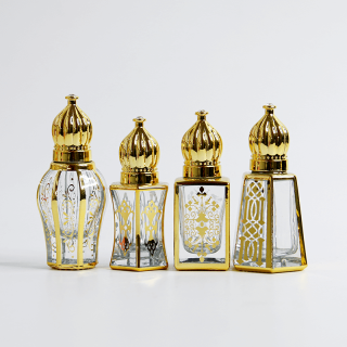 Attar Roll On Bottiglia di olio in barattolo di vetro Bottiglia vuota di olio essenziale con coperchio dorato