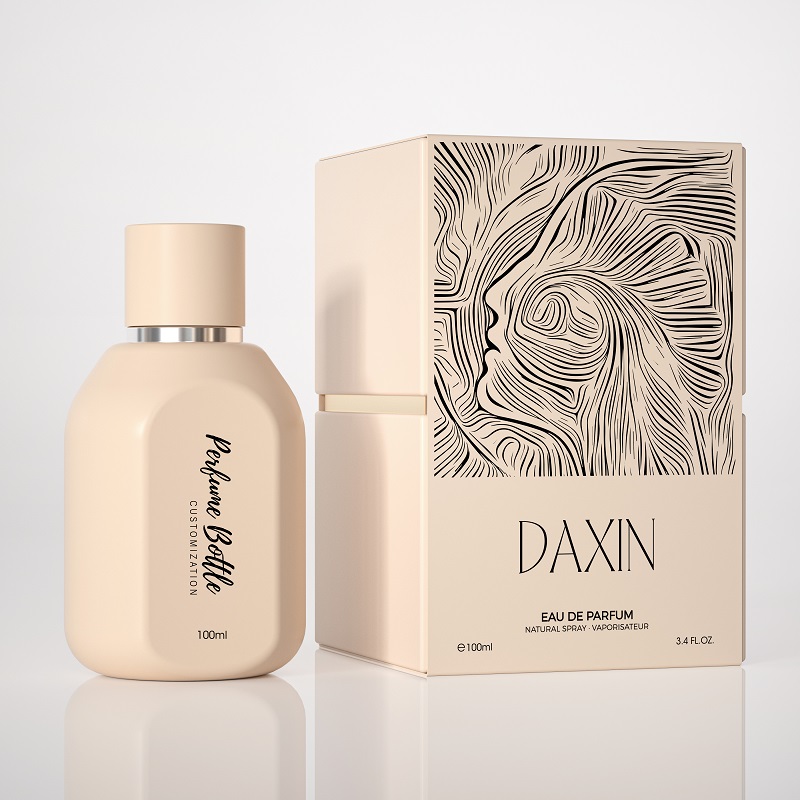 Individuell gestalteter, luxuriöser, rosafarbener 100-ml-Parfümglasflakon mit Verpackungsbox