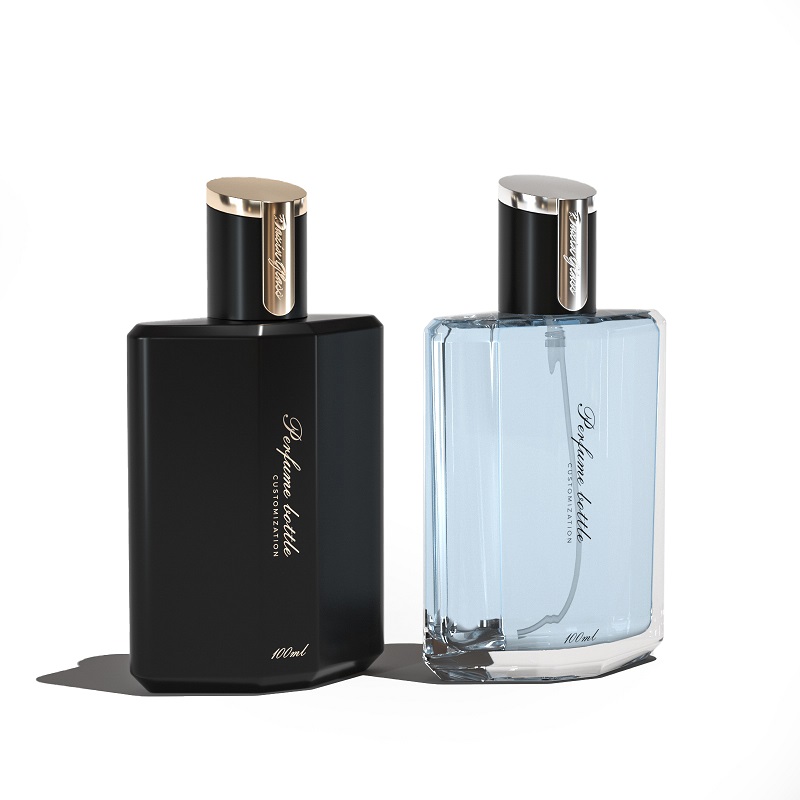 블랙 보틀 퍼퓸 글라스, 골드 실버 럭셔리 캡, 100ml