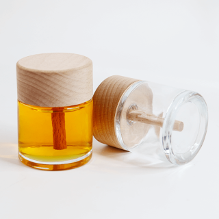 Botol Kaca Kemasan Diffuser Buluh Kosong Kustom dengan Tutup Tutup Kayu