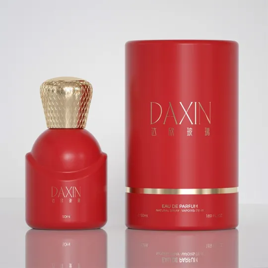 Botella de Colonia roja Botella de perfume vacía Botellas de vidrio de perfume de oro rojo 50 ml con caja
