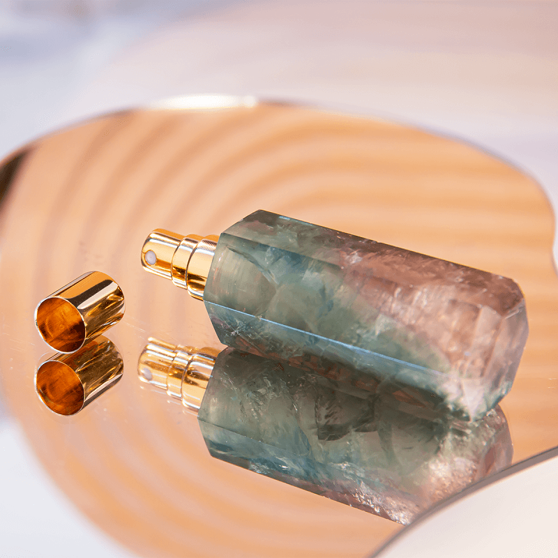 Perfume de viaje de 8 ml con forma de frasco pulverizador de rosca, de mármol y jade con piedras preciosas de cristal.