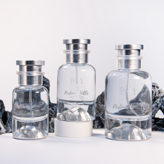Botol Semprot Parfum Kaca Bulat Perak Bawah Tebal Snow Mountain dengan Semprotan Bayonet