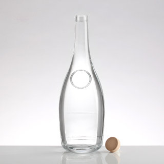 Botella de vino de vidrio para bebidas, alta y delgada, con fondo grueso y corcho, de 375 ml