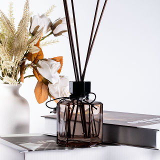 Bottiglia di vetro vuota da 120 ml, forma esagonale, diffusore a bastoncini, con coperchio