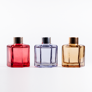 Bottiglia di vetro vuota da 120 ml, forma esagonale, diffusore a bastoncini, con coperchio