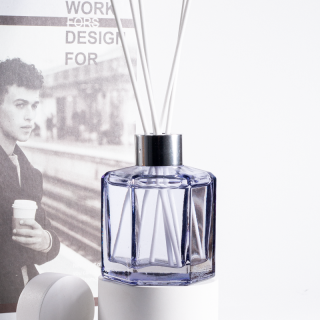 Bottiglia di vetro vuota da 120 ml, forma esagonale, diffusore a bastoncini, con coperchio