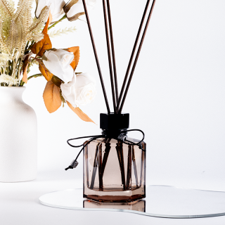 Bottiglia di vetro vuota da 120 ml, forma esagonale, diffusore a bastoncini, con coperchio