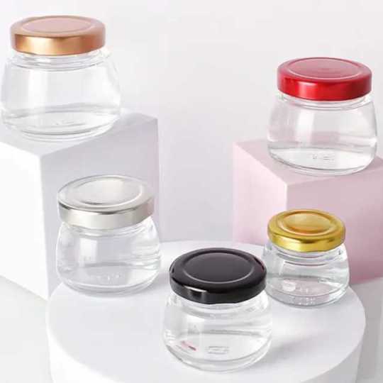 Toples Kaca Mini dengan Tutup untuk Acar Kaviar Sarang Burung, Selai Jelly, Madu