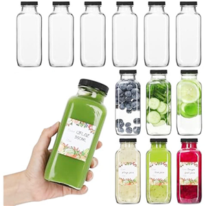 Bottiglie di vetro per bevande quadrate trasparenti da 250 ml, 350 ml e 500 ml all'ingrosso in fabbrica, bottiglie di vetro per succhi di frutta con coperchio in plastica