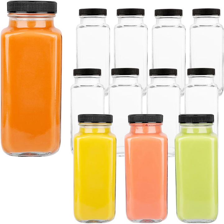 Grosir Pabrik Botol Minuman Kaca Persegi Bening 250ml 350ml 500ml Botol Jus Kaca dengan Tutup Plastik
