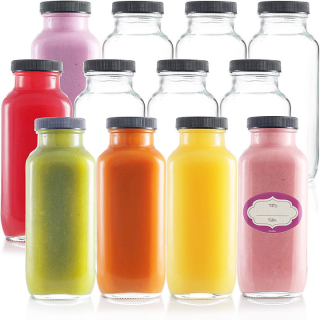 Bottiglie di vetro per bevande quadrate trasparenti da 250 ml, 350 ml e 500 ml all'ingrosso in fabbrica, bottiglie di vetro per succhi di frutta con coperchio in plastica