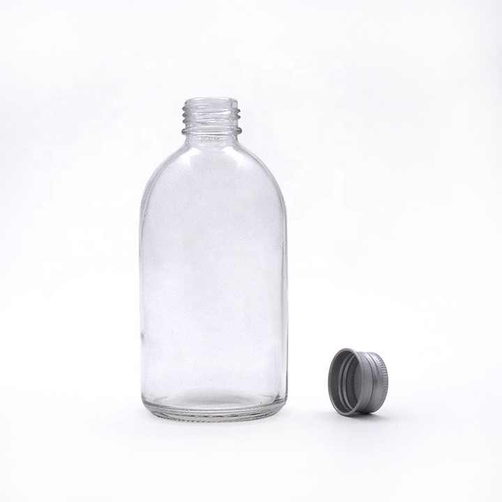 Bottiglia di vetro rotonda Boston vuota, trasparente, satinata, a bocca piccola, per bevande e succhi di frutta, 150 ml, 250 ml, 350 ml, 500 ml.