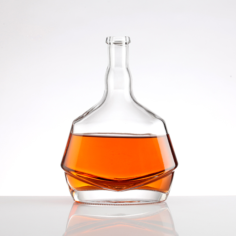 Botella de vidrio transparente de fondo grueso para vino y licor XO Brandy