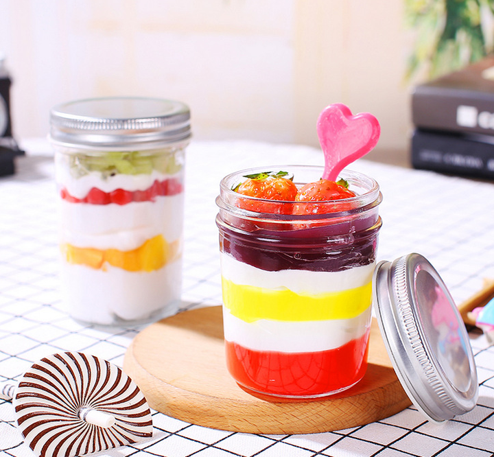 Stoples kaca Mason bening ukuran 4oz/8oz untuk selai kaviar dan jeli, dilengkapi tutup.