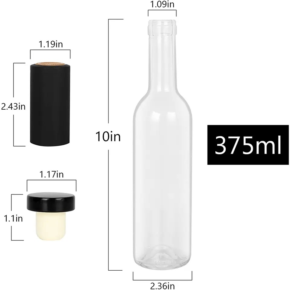 갈색/녹색/서리색 유리로 된 뚜껑이 있는 375ml 빈 와인병
