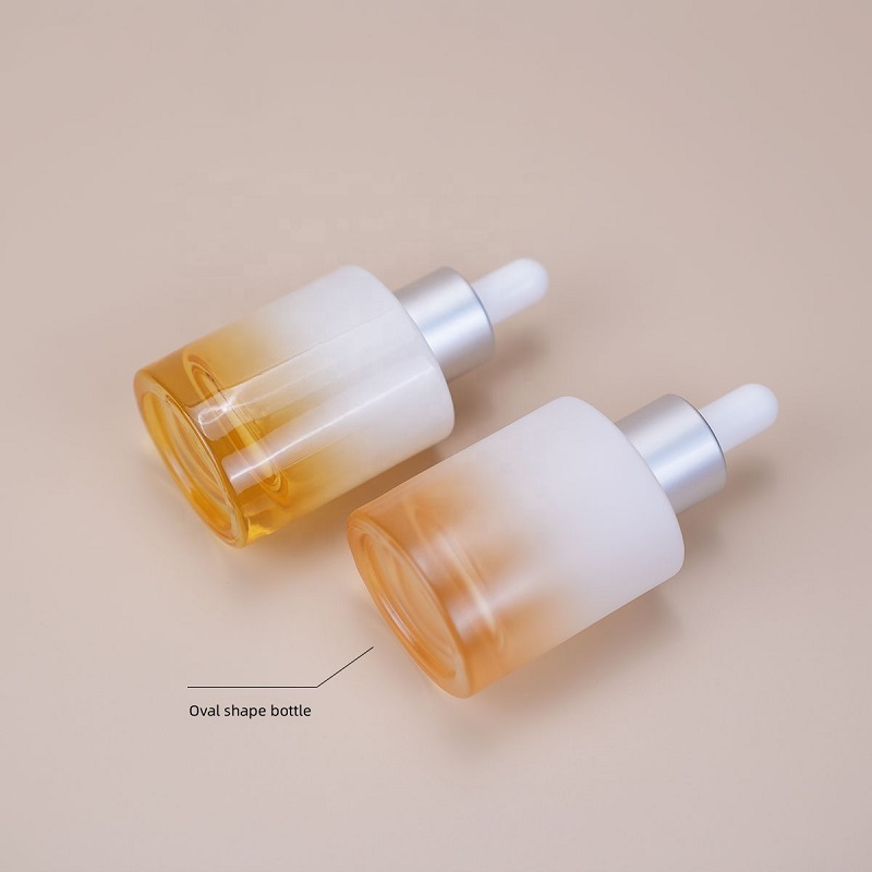 Botol Serum Cair Kosong 30ml, Botol Kaca Bentuk Oval untuk Kosmetik Esensial