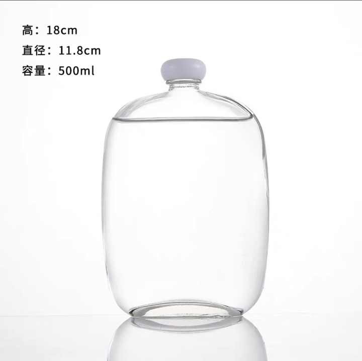 Botol Kaca Datar dengan Tutup Putih untuk Minuman Teh Kombucha Susu, Kopi Seduh Dingin, dan Kopi, Ukuran 100ml, 250ml, 350ml, 500ml.