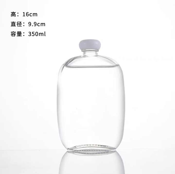 Botol Kaca Datar dengan Tutup Putih untuk Minuman Teh Kombucha Susu, Kopi Seduh Dingin, dan Kopi, Ukuran 100ml, 250ml, 350ml, 500ml.