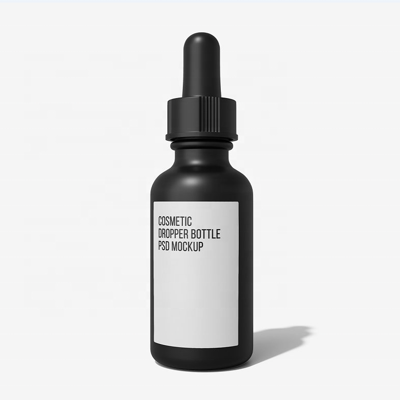 Botol Pipet Kaca Hitam Matte Kustom 30ml untuk Kemasan Serum dan Minyak Esensial