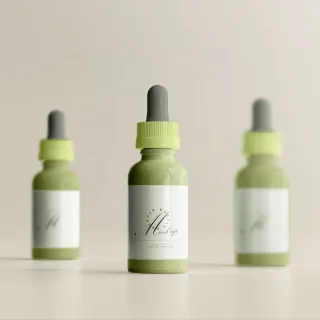 Kundenspezifische Tropfflasche aus klarem grünem Glas für Kosmetika in den Größen 30 ml, 50 ml und 100 ml, runde Form, Verpackung von ätherischen Ölen mit Box