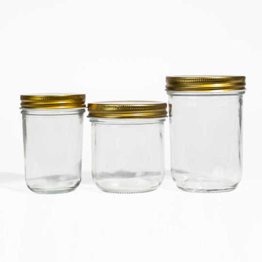 Botol Kaviar Kaca Mason Transparan Isi Ulang Mulut Lebar Kedap Udara Dengan Tutup Logam Tutup Sekrup