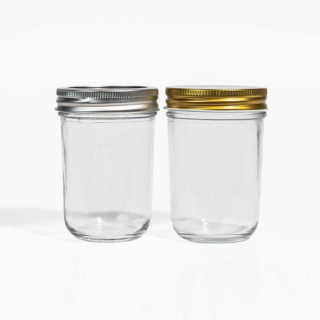 Transparente, nachfüllbare, luftdichte Mason-Weithalglas-Kaviarflasche aus Glas mit Metalldeckel
