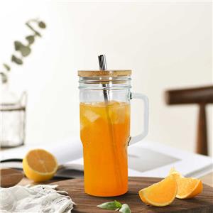 24oz Glasbecher mit Deckel und Strohhalmen 24oz Becher mit Griff Kaffeetassen Gläser Einmachglasbecher Trinkset