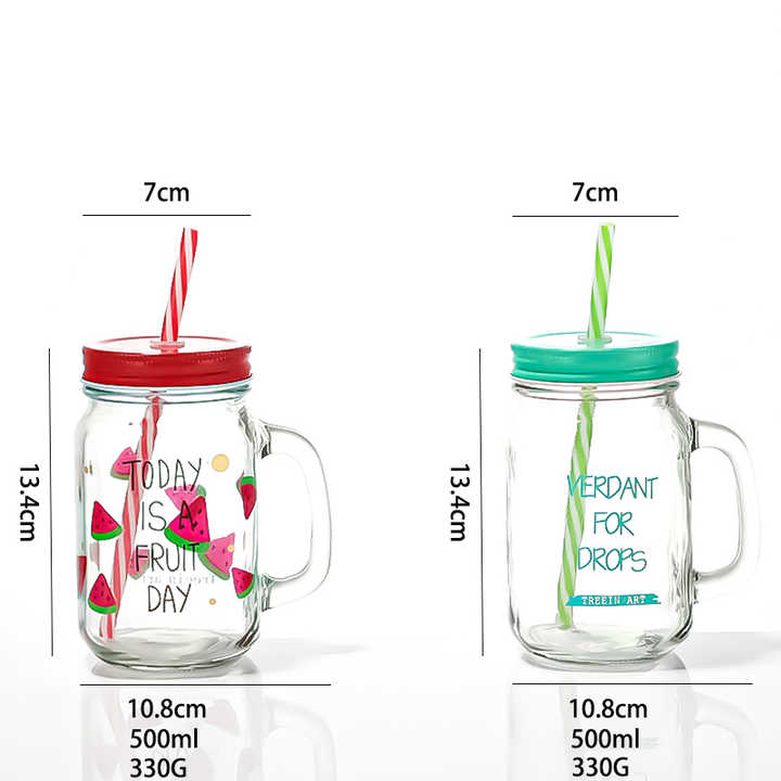 Stoples Kaca Mason Terlaris dengan Sedotan dan Tutup Logam - Wadah Minum Mulut Lebar 16oz (480ml)