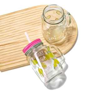 Heißer Verkauf Einmachglas aus Glas mit Strohhalm und Metalldeckel - 16oz (480ml) Weithals-Trinkbehälter