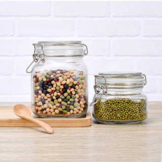Tarro de cristal para almacenamiento de alimentos de cocina, de 500 ml, 750 ml, 1000 ml y 1500 ml, con tapa con clip