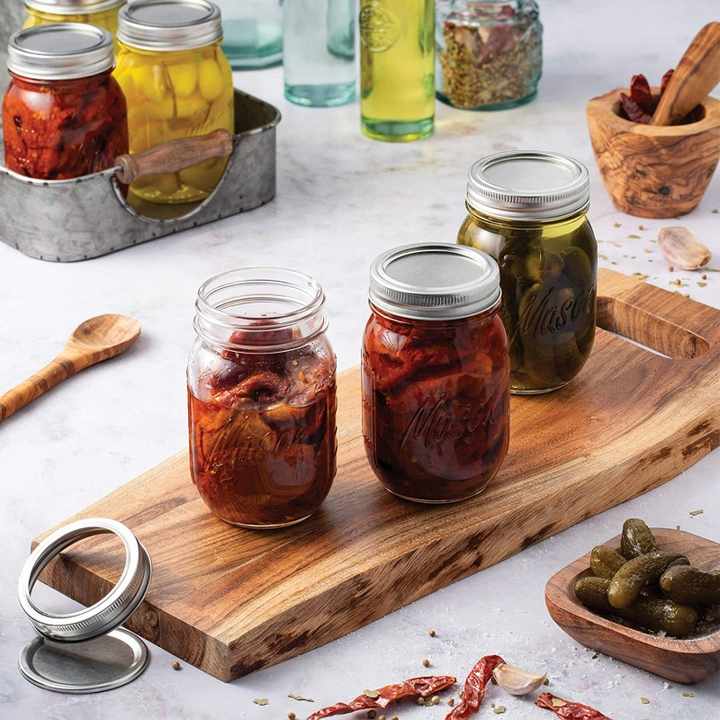 Barattolo in vetro Mason da 16 once con coperchio in metallo per sottaceti, conserve di frutta, marmellate o gelatine