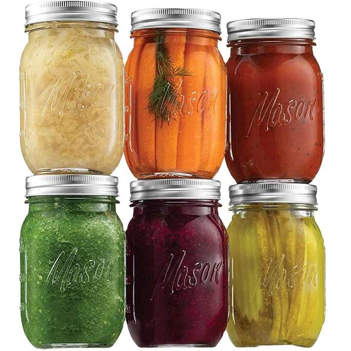 Barattolo in vetro Mason da 16 once con coperchio in metallo per sottaceti, conserve di frutta, marmellate o gelatine