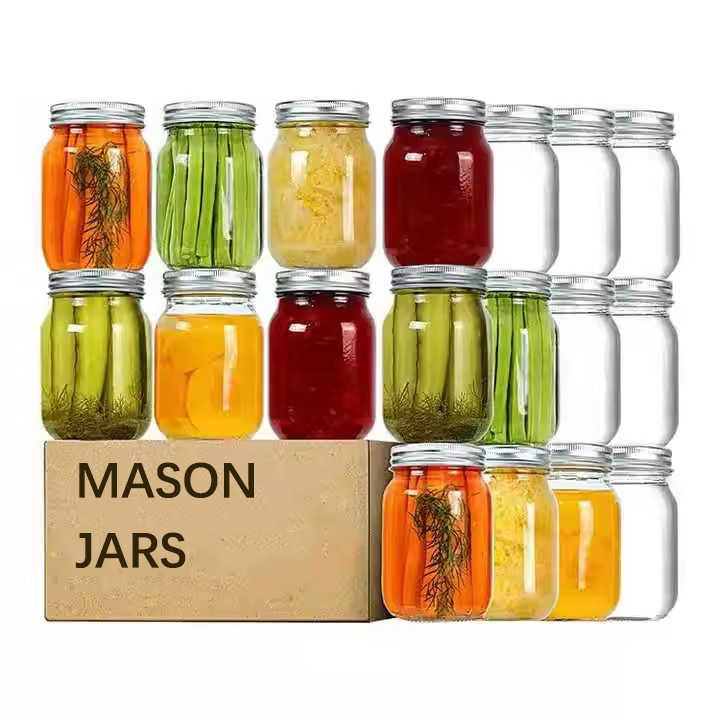 Stoples Mason 4oz 8oz 12oz 16oz Wadah Acar Stoples Kaca Mason untuk Pengalengan dengan Tutup