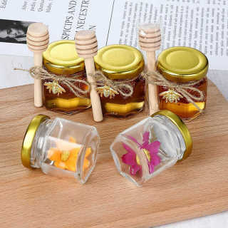 25 ml 45 ml sechseckiges Honigglas aus Glas mit Metalldeckel