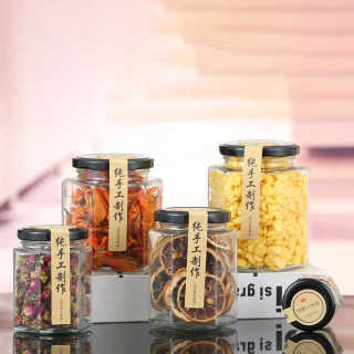 Multi Capacity Clear Hexagonal Glass Honey Jam Jars with Lids