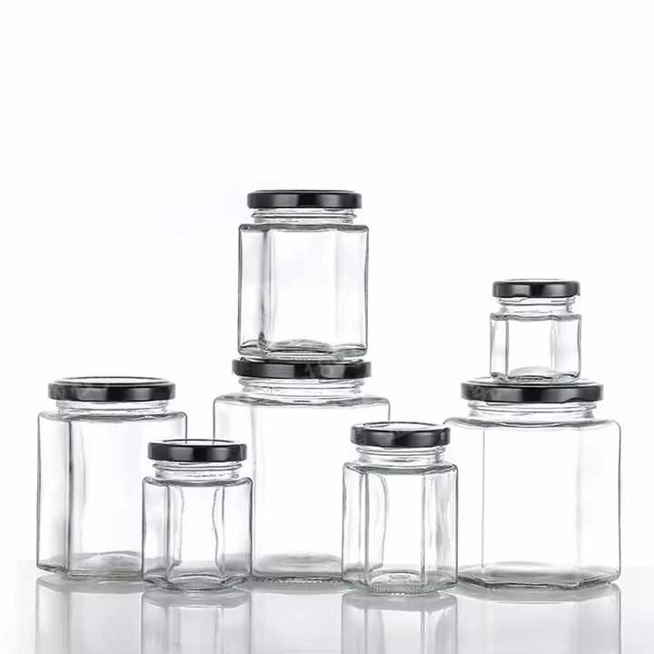 Hexagonal Empty Clear Glass Jars