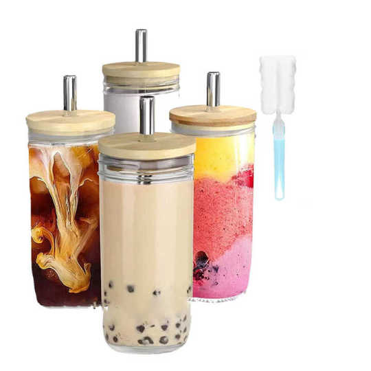 Lattine di birra riutilizzabili da 16 once, bocca larga, barattolo di vetro Boba Cup, bicchiere