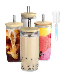 Reusable 16oz Beer Cans Wide Mouth Drinking Mason Jar Boba Cup Glass Tumbler