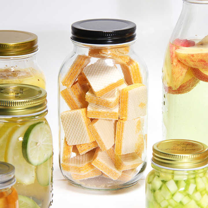 Stoples Mason Kaca Tebal 16oz, Gelas Bening, Stoples Salad Ringan, Selai, dengan Tutup