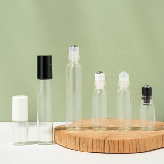 Botella de vidrio vacía con rodillo transparente de 3 ml, 5 ml y 10 ml para aceites esenciales, botella de perfume con rodillo rellenable