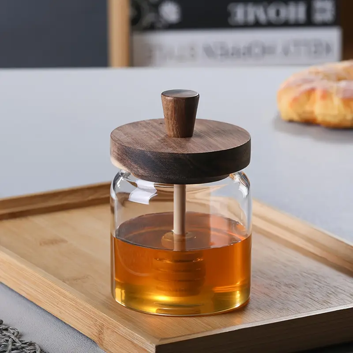 Stoples Kaca Bulat Modern dan Elegan 500ml dengan Tutup Kayu dan Pengaduk